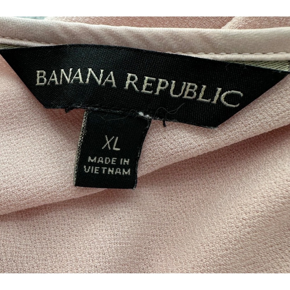 Banana Republic Blush Pink Satin Trim V-Neck Blouse Long Sleeves Women's XL - Picture 5 of 10